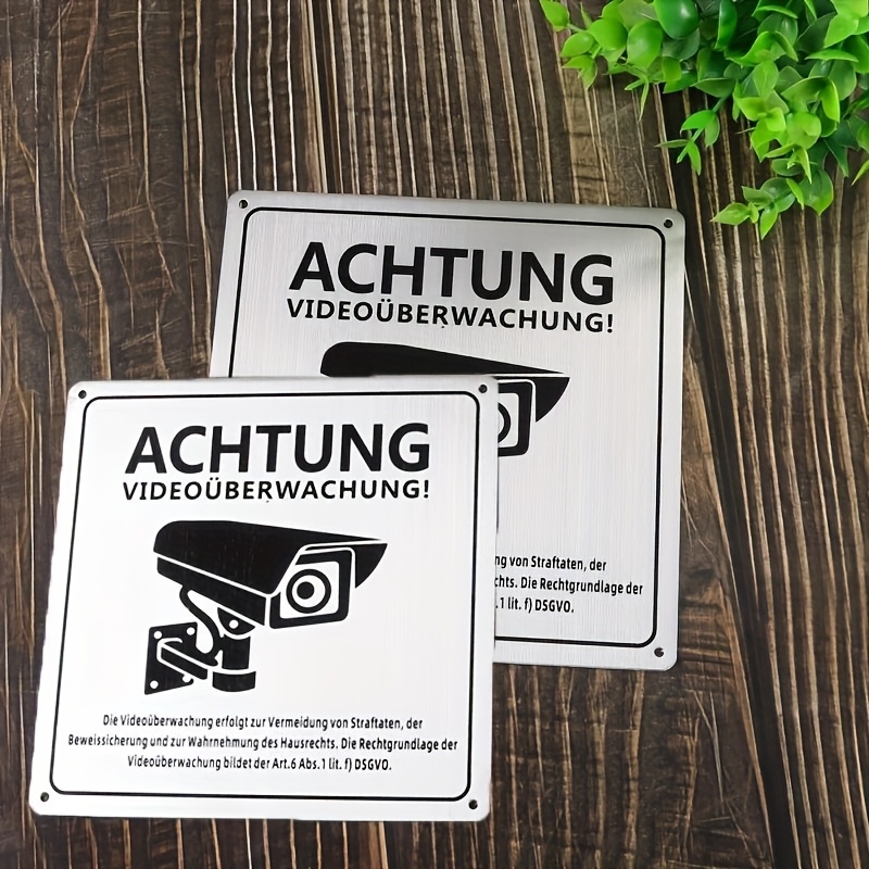 TEMU 2pcs Video Surveillance Private Property Signs, 15 X 15 Cm, Warning Video Surveillance Sign With Dsgvo Notification, Aluminum Sign Video