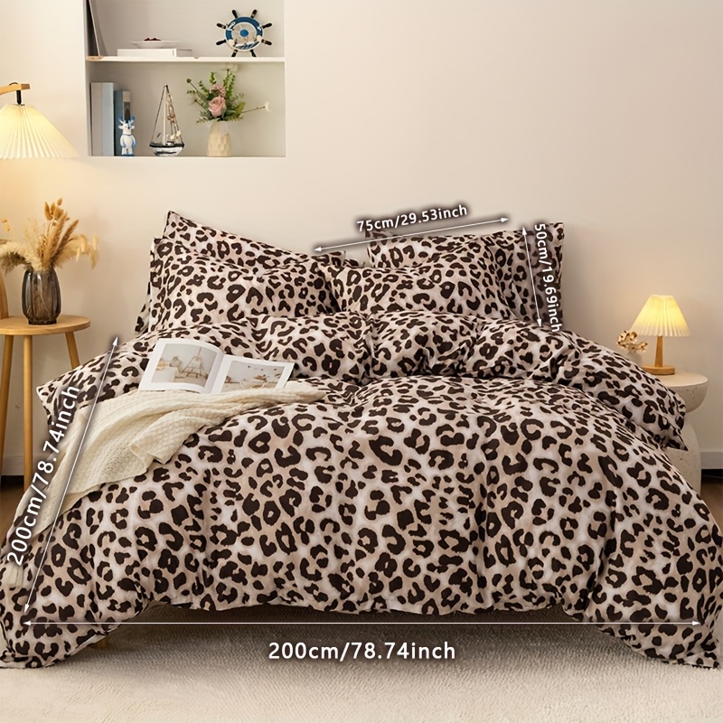 TEMU 3pcs Leopard Print Bedding (1pc Duvet Cover And 2pcs Pillowcases, Not Included) Soft And Comfortable, Use, Suitable For Bedroom, , School
