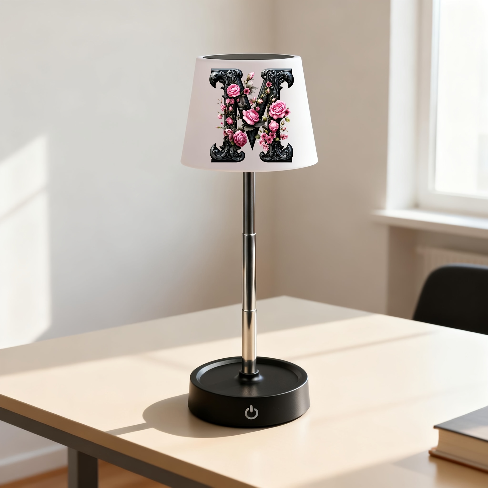 Adjustable Height Floral Monogram Desk Lamp