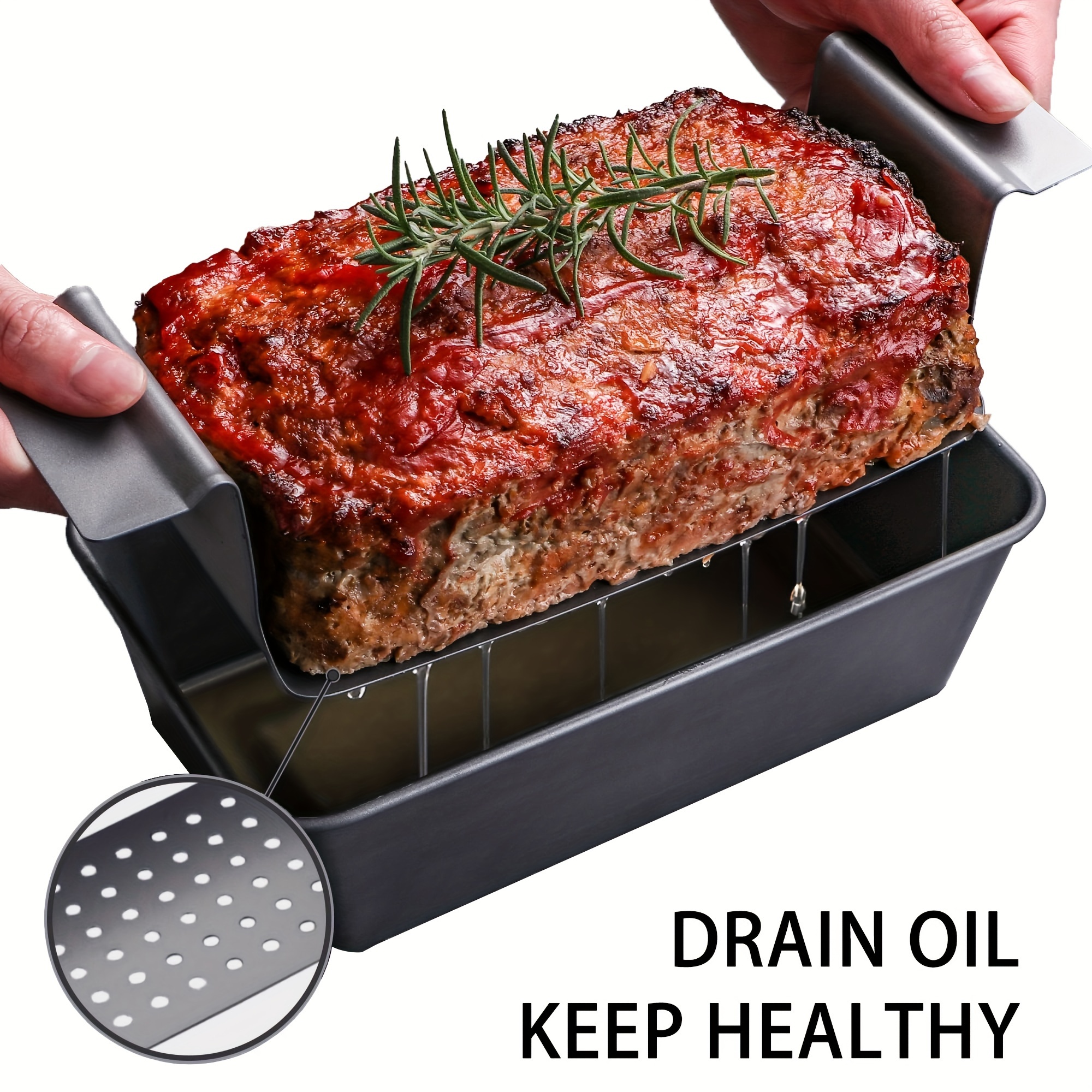 

Set, Pan Bread Pan With Insert (9.84''x5.7''), 2pcs Large Healthy Coating Meatloaf Pan With Drain Drip Tray, Baking Tools, Kitchen Gadgets, Kitchen Accessories, Home Kitchen Items