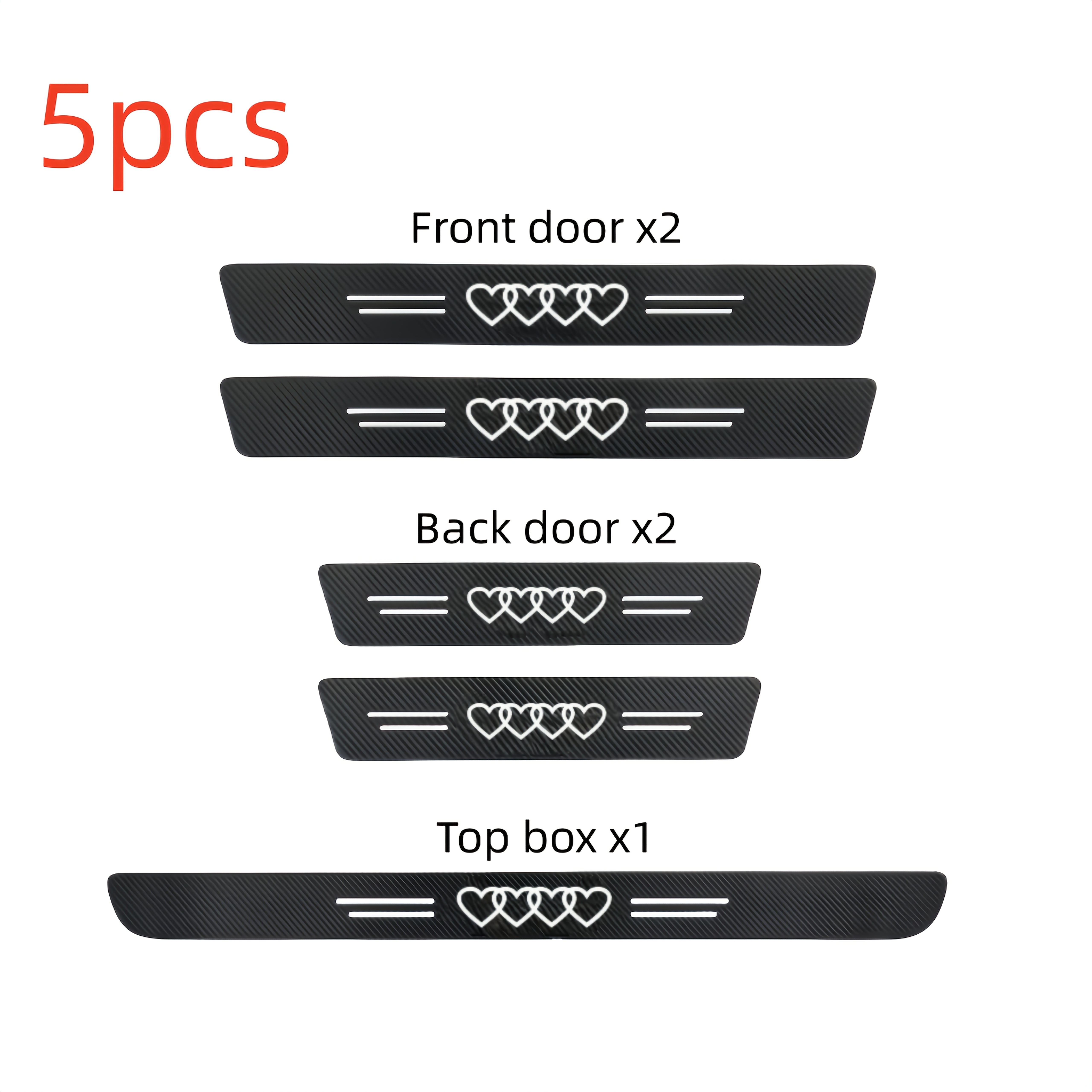 Image of 5-pack "four Hearts" Car Door Trim Strips, Suitable For All Vehicle Models. Anti-slip Carbon Fiber Pattern, Durable And Resistant To Scratches. , Essential For Car Protection And Decoration.