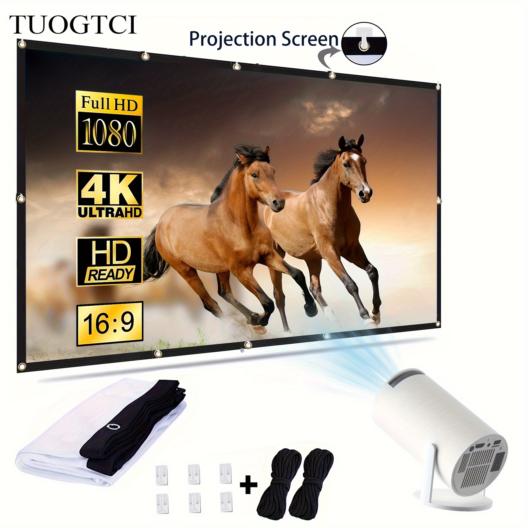 

Tuogtci -inch Projector Screen - 16:9 Hd, 3d Compatible, Thick Polyester For Indoor/outdoor Home Theater, Church &