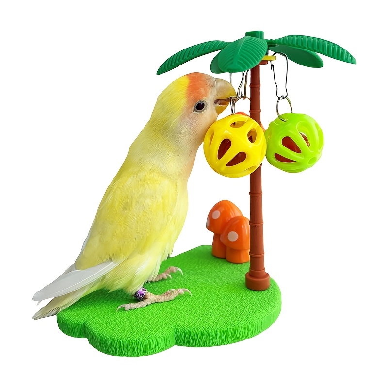 E-shop Kokospalmen-Pfahl in Pilzform als Vogelsitzstange, dekoratives Papageienspielzeug, Kauspielzeug mit Glöckchenball zur Langeweilebekämpfung,