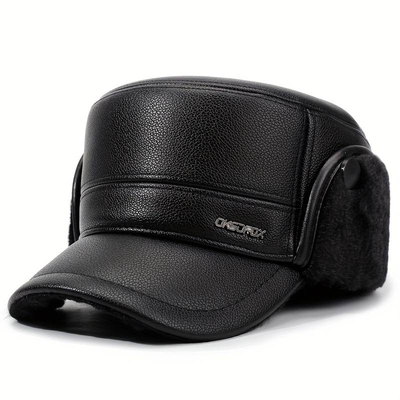 Men's Leather Hat Ear-covering Hat For Middle-aged And Elderly Men Thickened Cold-protection Duckbill Hat For Seniors Hat