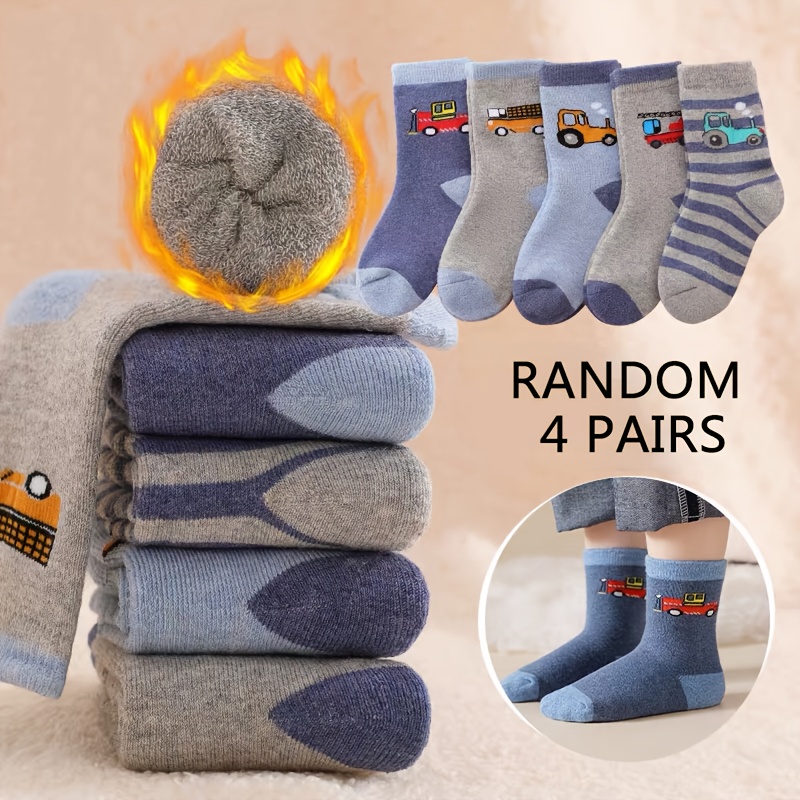 4 Pairs Winter Fleece Thick Warm Terry Socks Mid-calf Floor Socks Random Colors
