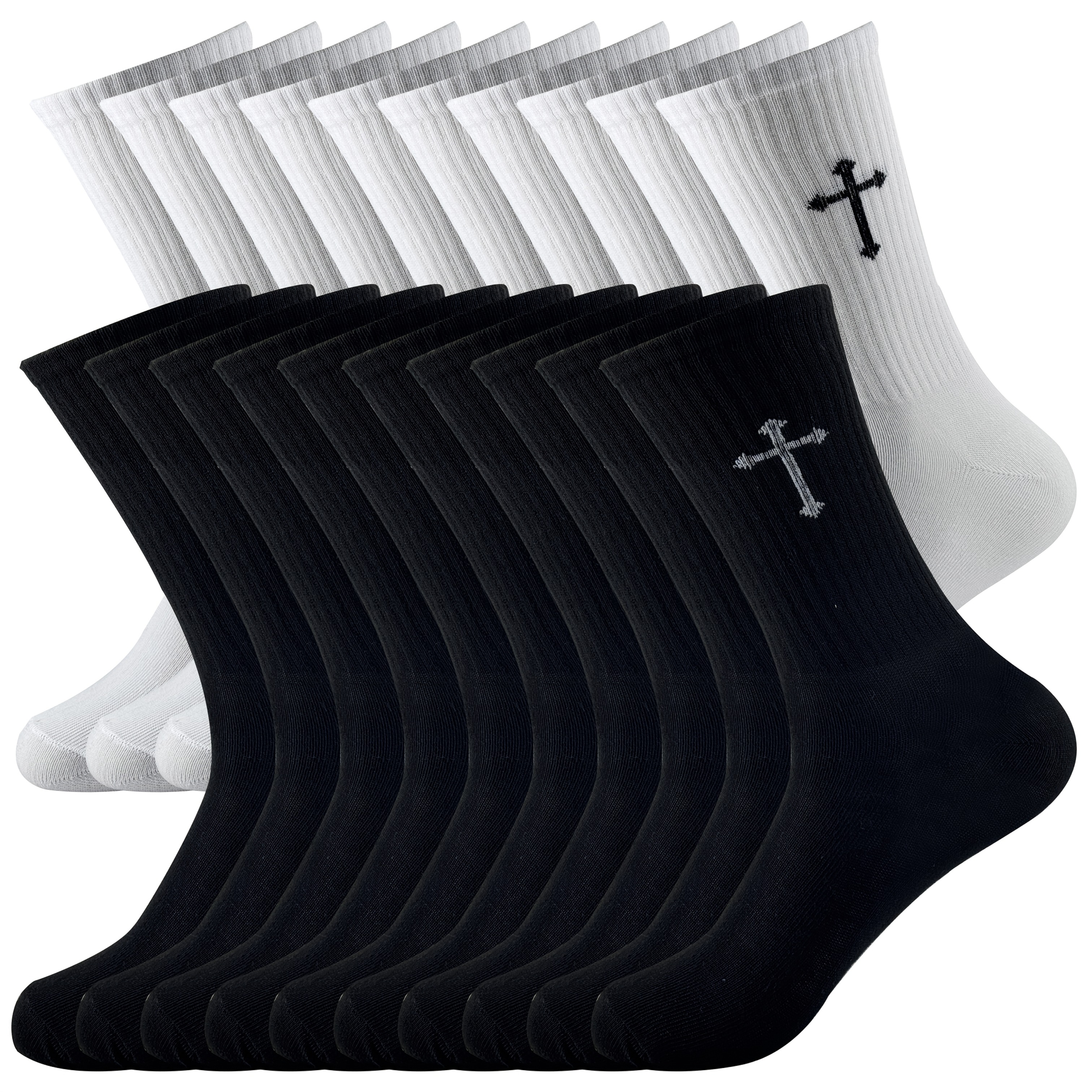 Image of 20-pair And Teen Black And White Mid-calf Socks, Fashionable And Versatile Heart, Letter, And Striped Pattern, Comfortable Socks, For Teenager
