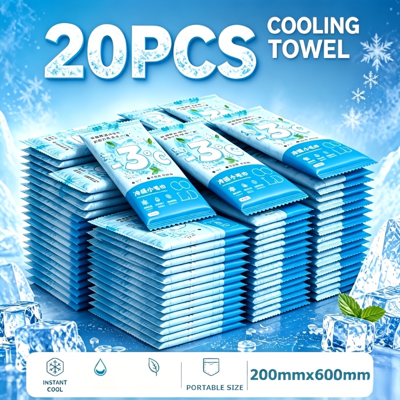20pcs Cooling Towels, 200x600mm Portable Instant Cooling Towelettes, Individually Wrapped Summer Refresh Towels For Sports, Beach, Travel, Gym, Hiking, Camping, And Hot Weather Use