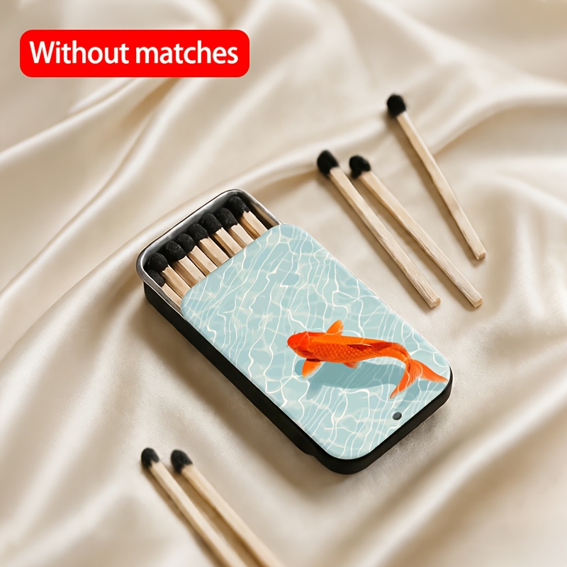 TEMU 1pc Koi Metal Matchbox, Easy And Portable Retro Matchbox, Compact Slide-open Metal Box, Decorative Storage Box For Daily Use, Does Not Contain