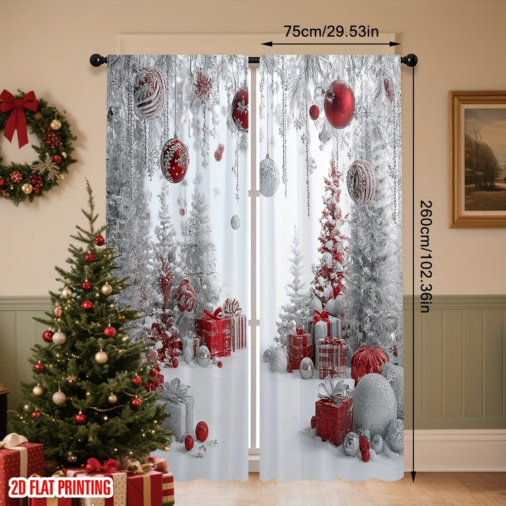 TEMU 2d Flat, 2pcs 2d Flat Printing Happy Christmas Party Curtains Festive (8) Digital Printed Polyester Drapes Holiday Decorations For For Bedroom