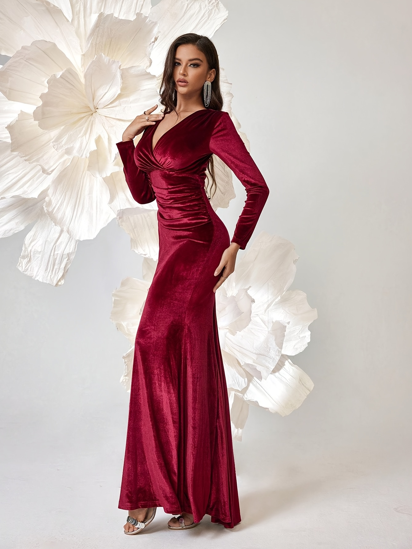 long fitted velvet dress Baltic Born Womens Meghan Velvet Wrap Maxi Dress | Champagne main image 0