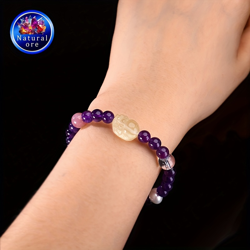 Gemstone Bracelet in Gift Box - Purple Stone Stretch Cord Bracelet