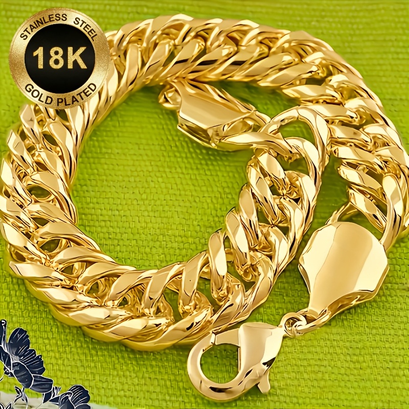 TEMU 1 pièce Bracelet maillons cubains élégant et en acier inoxydable 316L de haute qualité, plaqué or , un bracelet polyvalent adapté à toutes , un