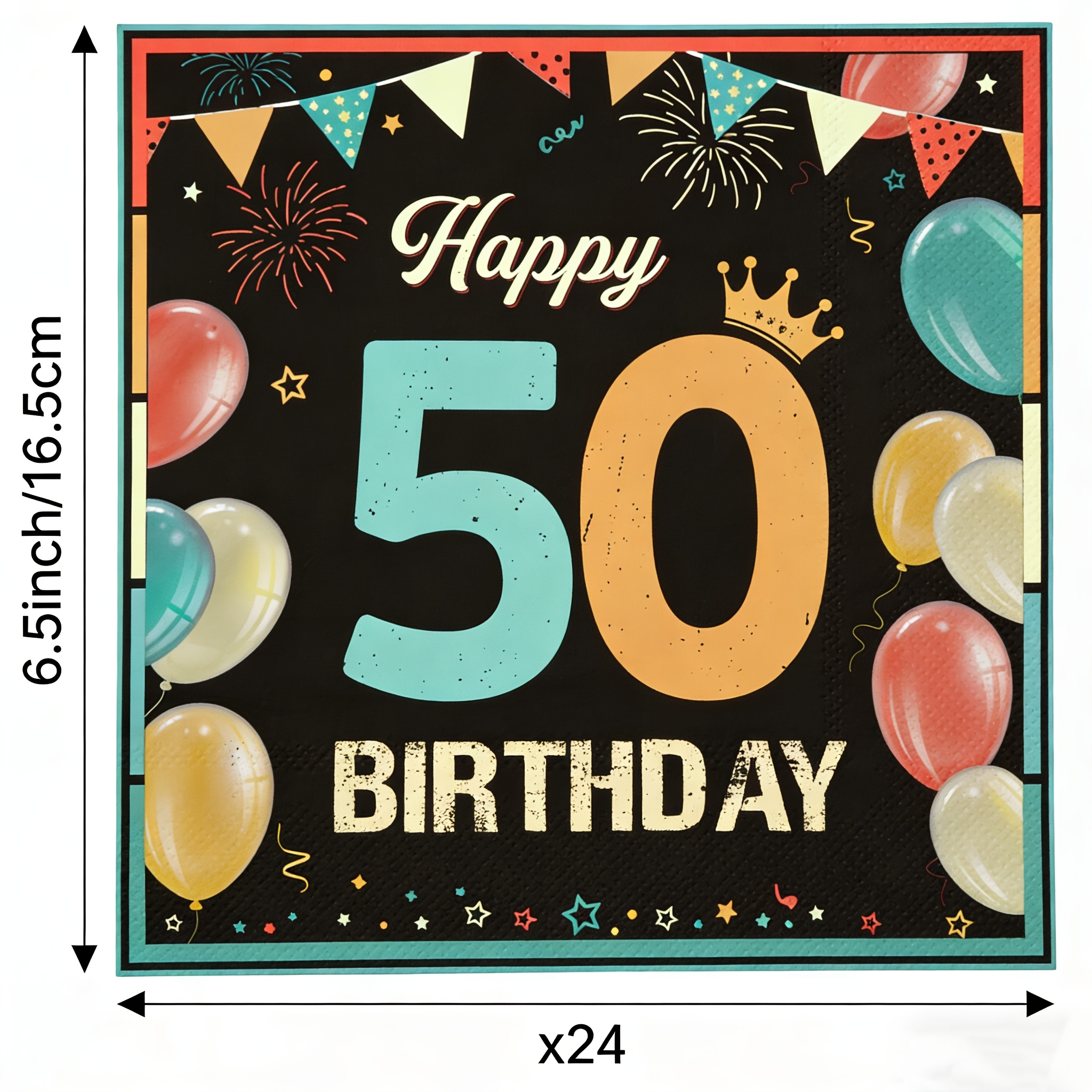 E-shop Ein Set aus 24 Stück, bunte 50. Geburtstag Party Einweg-Papierluden ohne Laminierung