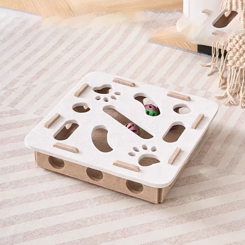 TEMU Boîte à Jouets Multifonctionnelle en Feutre pour Chats, Jeu de Chasse au , Facile Outil, à Billes, Plateau de Jeu, Couvercle Amovible, Feutre