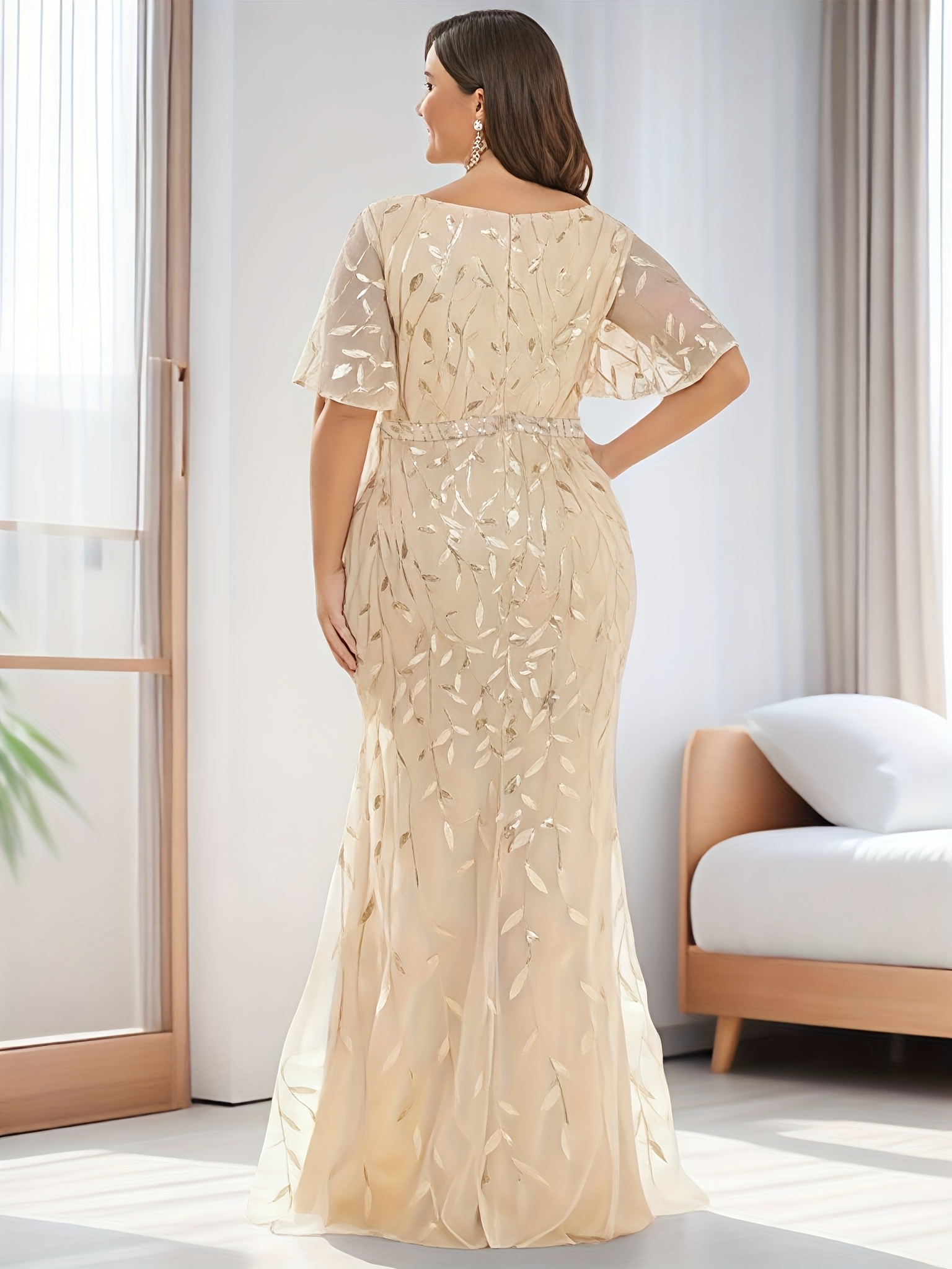 purple junior formal dresses Plus Size Formal Long Sleeve Beaded Dress MGNY 71805 main image 0