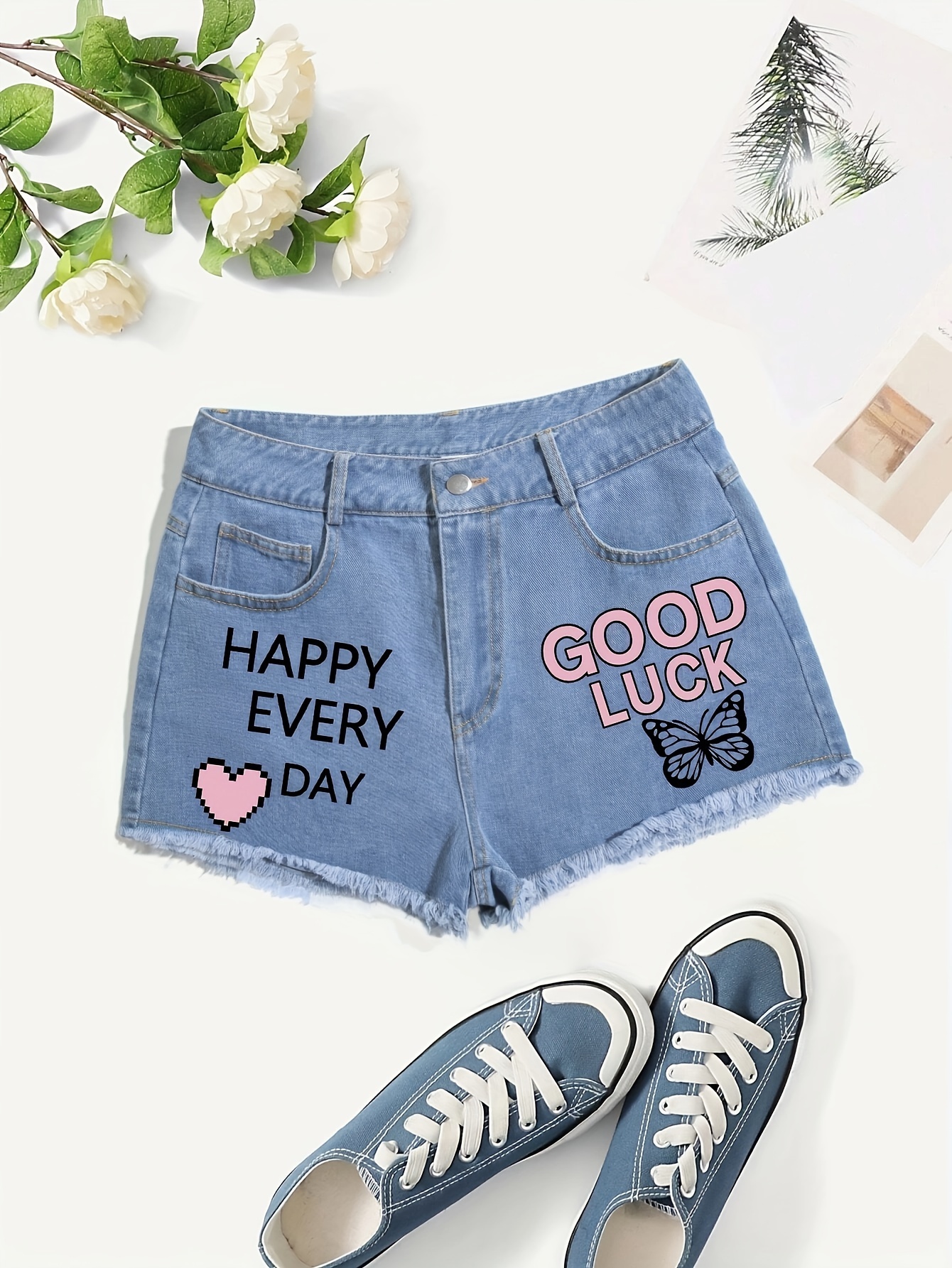 Moda Vaquera Mujeres: Shorts Mezclilla Estampado Corazones - Temu