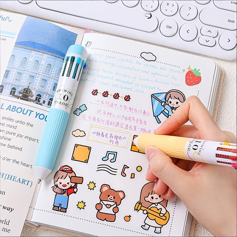 LANGUO 10-in-1 Ballpoint Pen Set, Quick Drying & Stackable Colors