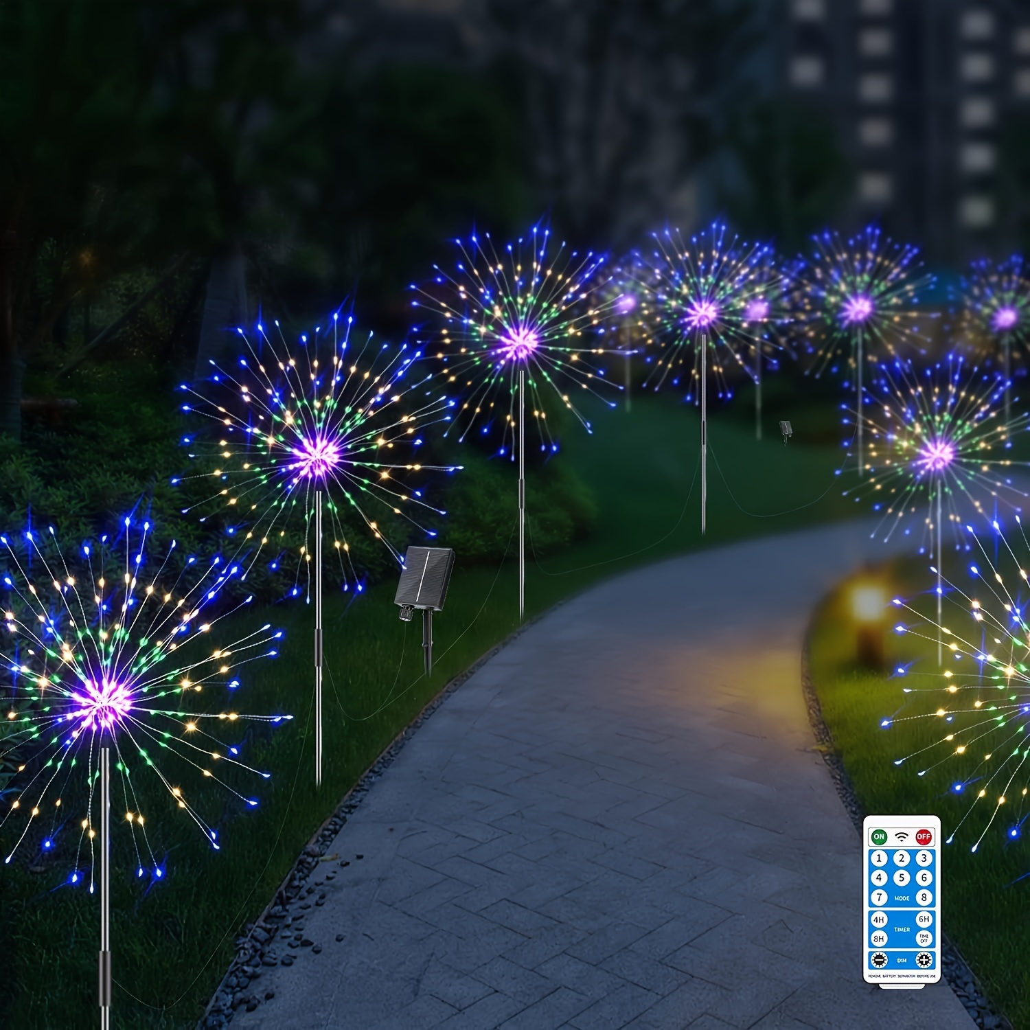 

6 Pack Solar Firework Lights, 720 Led Lights Usb Charging, 8 Lighting With Remote Control, 4 Brightness Diy Firefly Lamp For Path Christmas Party