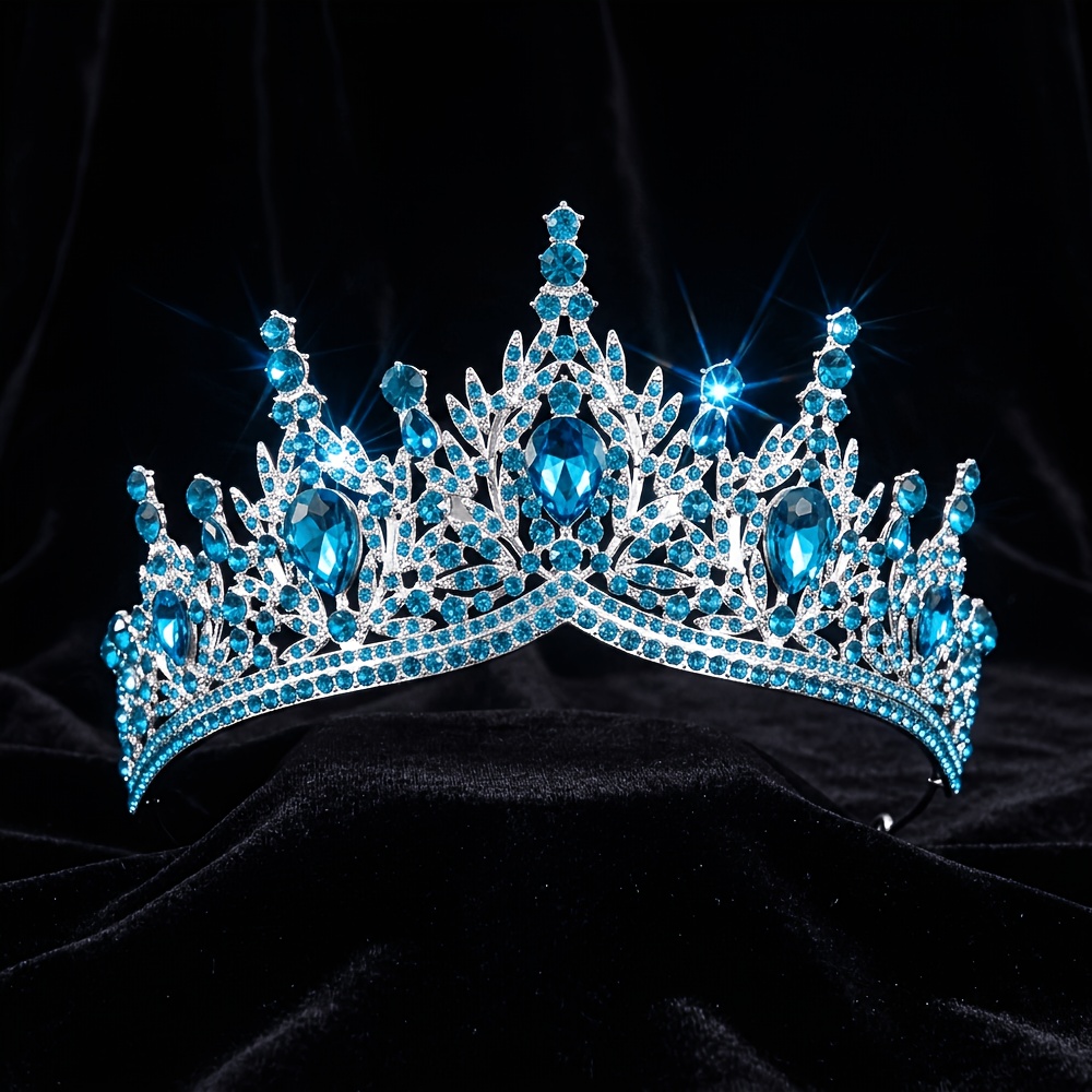 Sky Blue Crystal Teardrop Tiara Crown Amazon.com: TOBATOBA Sky Blue Tiara Crowns Royal Queen Crown  main image 4