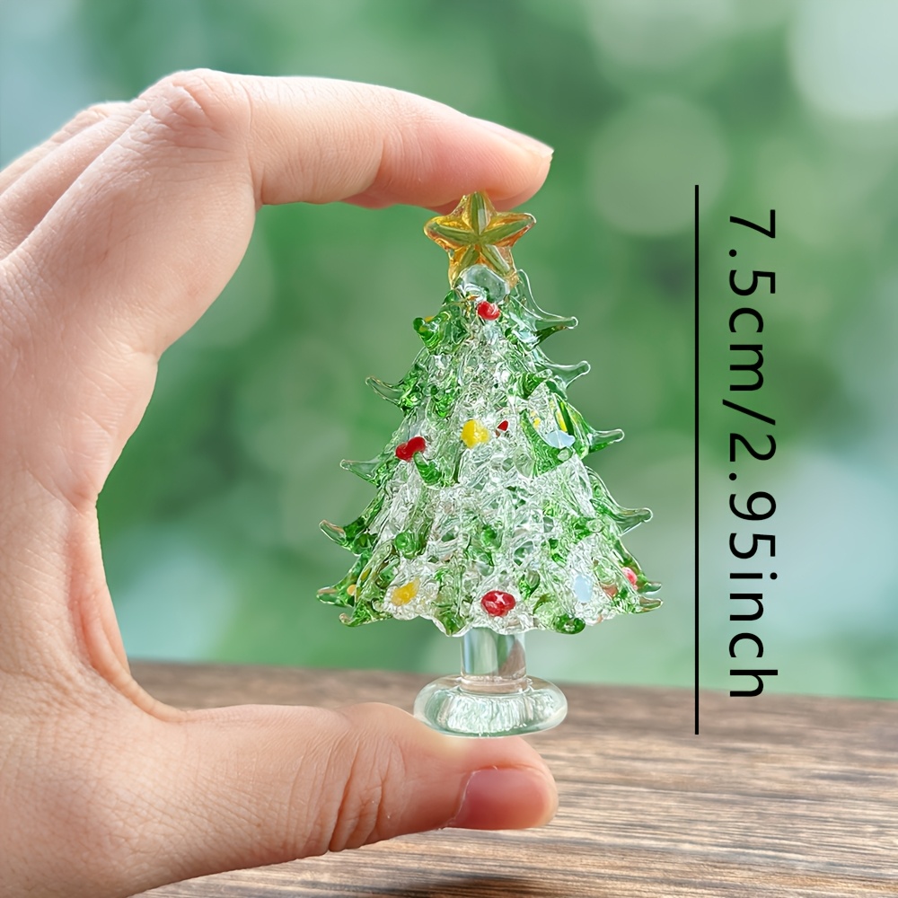 TEMU Un mini ornamento per albero di Natale in vetro a , una statuetta di un mini albero di Natale, per i collezionisti, a tema natalizio, per