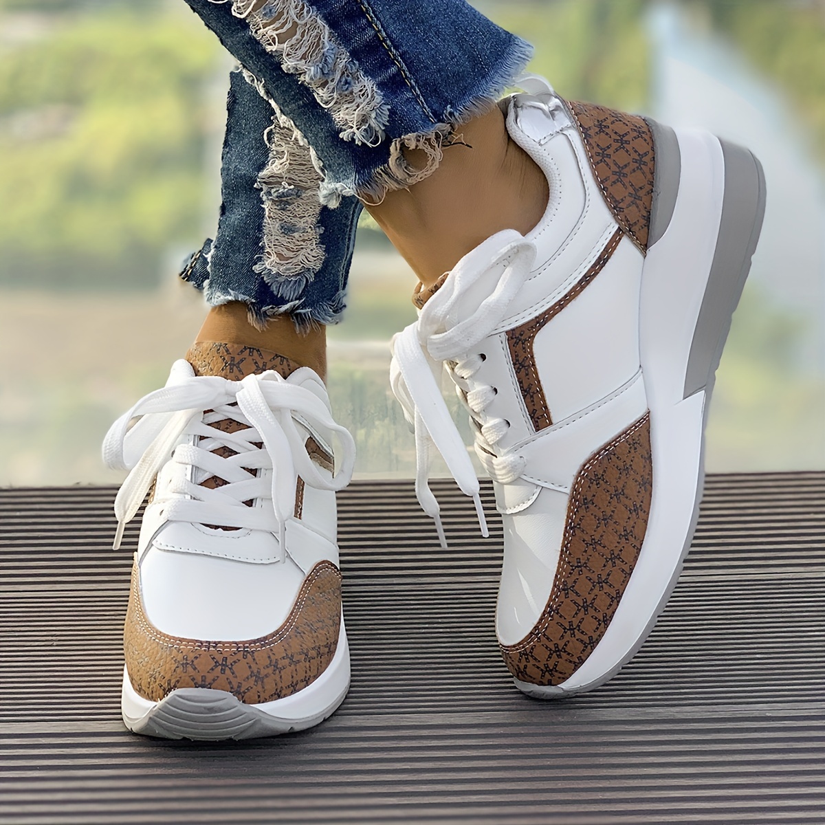 womens fashion wedge sneakers casual lace thick sole height Temu