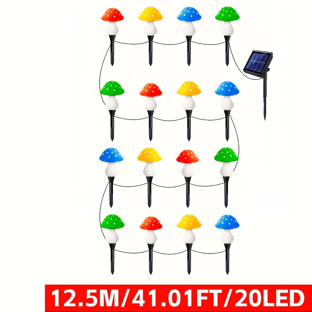 TEMU Lampada decorativa da esterno a forma di fungo solare con 20/12/8 LED, regolabile, accessori da esterno a forma di fungo con 20/12/8 LED, luce