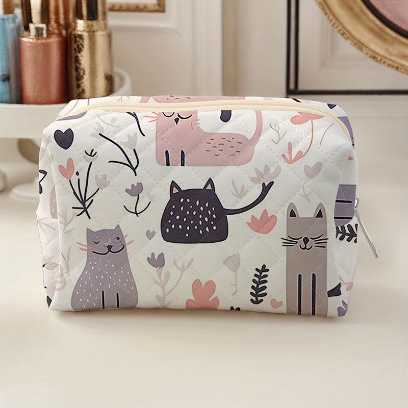 TEMU Cartoon Abstract Cat Pattern Portable Zipper Toiletry Bag, Daily Chemical Product Storage Bag, Daily Accessories Storage Bag, Multi-functional