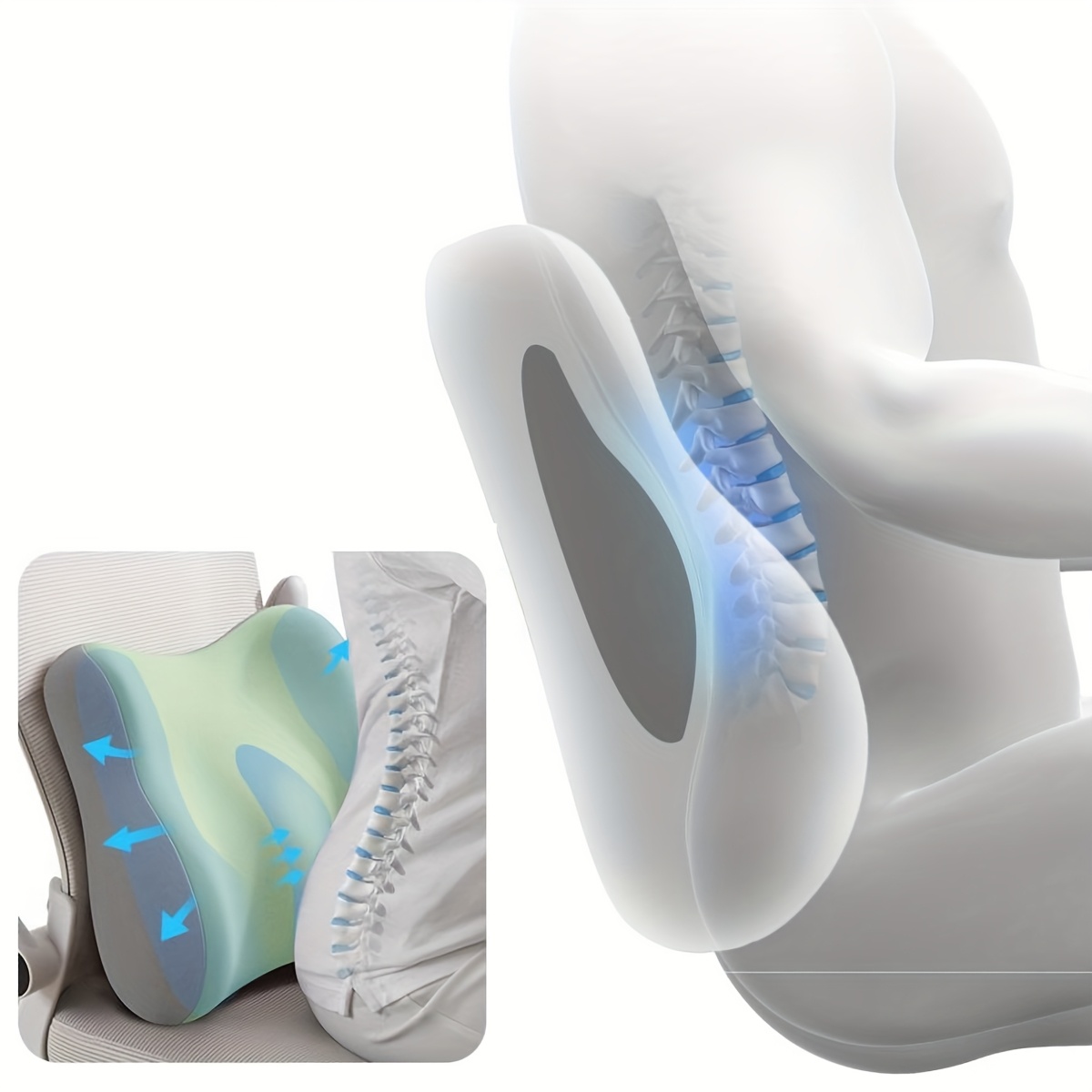 Car Seat Cushion, Lumbar Support Cushion, Ergonomic Memory Foam Cushion, Office Chair Cushion, Soft and Elastic, Suitable for Car Seats and Office Chairs, Ergonomically Designed to Fit the Human Body Curve, Car Seat Cushion