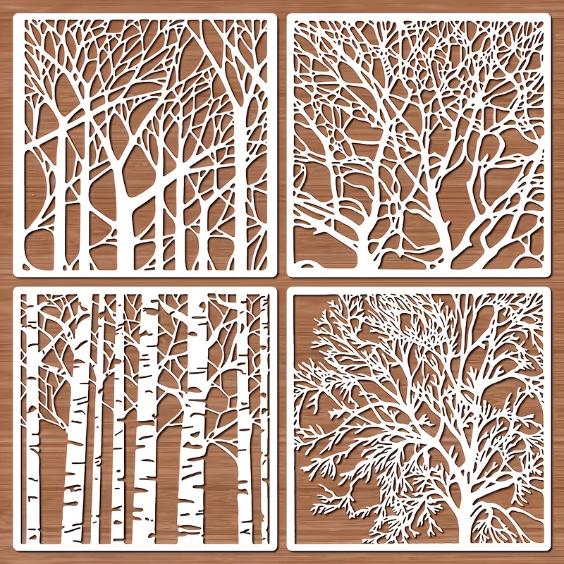 TEMU 4 Birch Tree Trunk Templates, Cream White, 7.87 Inches, Reusable, Plastic, Suitable For Wood, Fabric, Walls, Furniture, And Diy Crafts