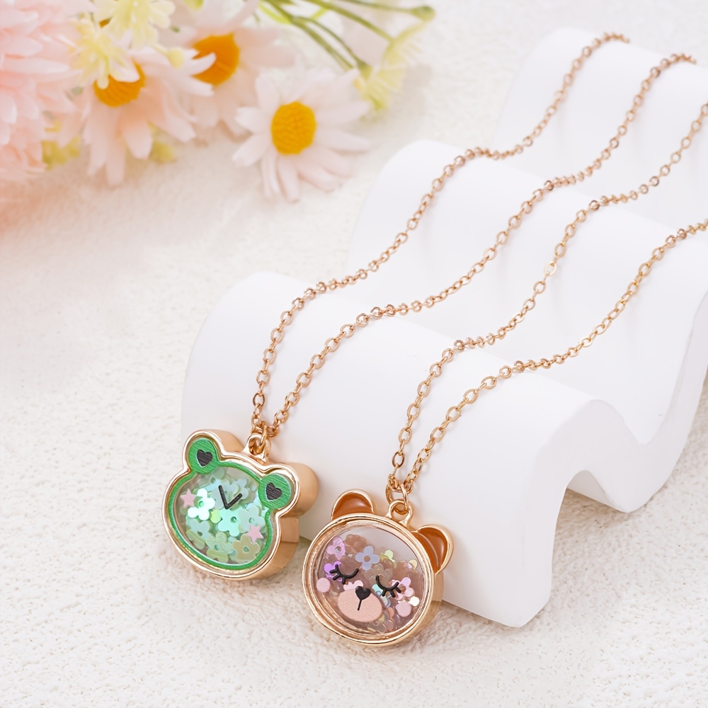 Girls' Cat Frog Bear Pink Filled Pendant Necklace