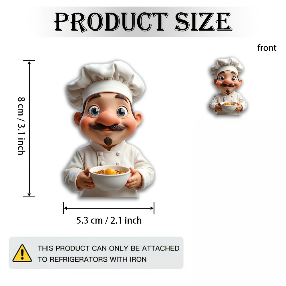 TEMU 1 pz Ornamento Chef - Figura di Chef a Tema Cucina Retro con Ciotola di Spezie e Base Magnetica, Decorazione Acrilica per Frigorifero/, Utensili