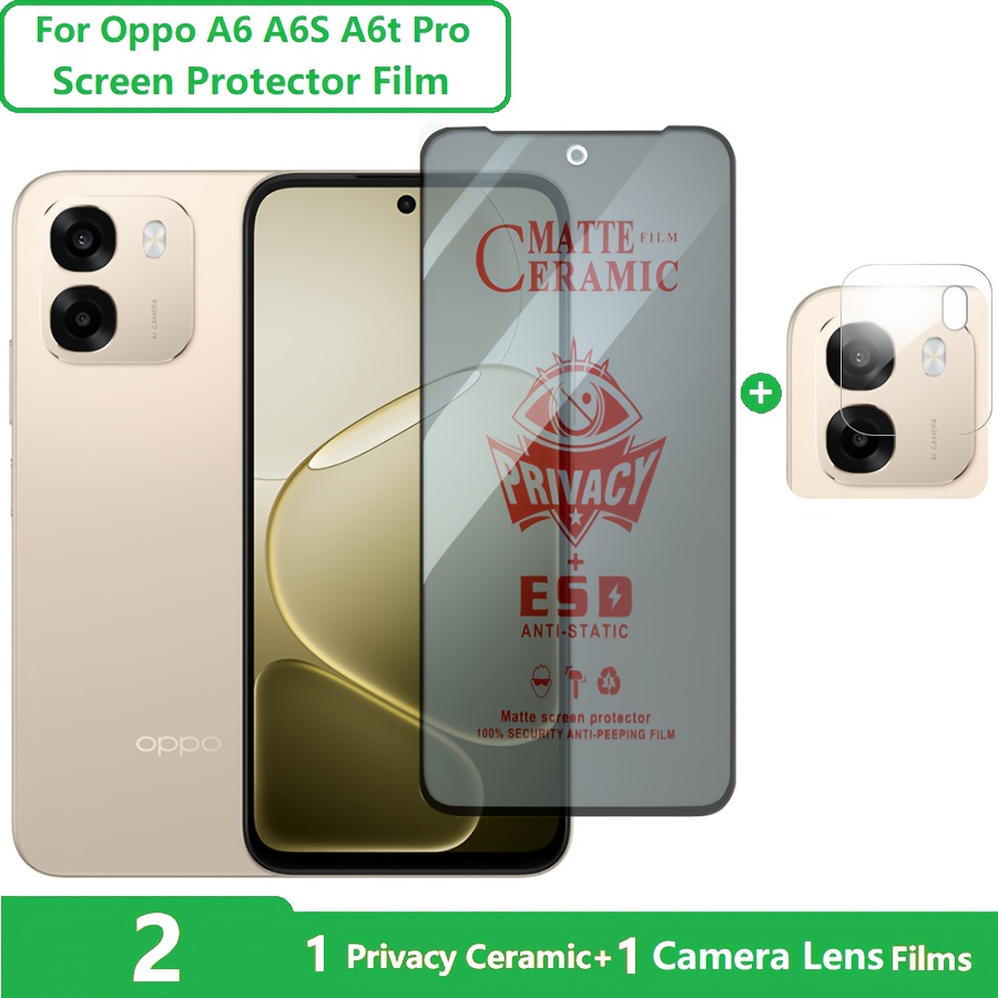 TEMU Película para lente de cámara y películas anti-espía para pantalla móvil, protector de pantalla para Oppo A6, película de privacidad cerámica