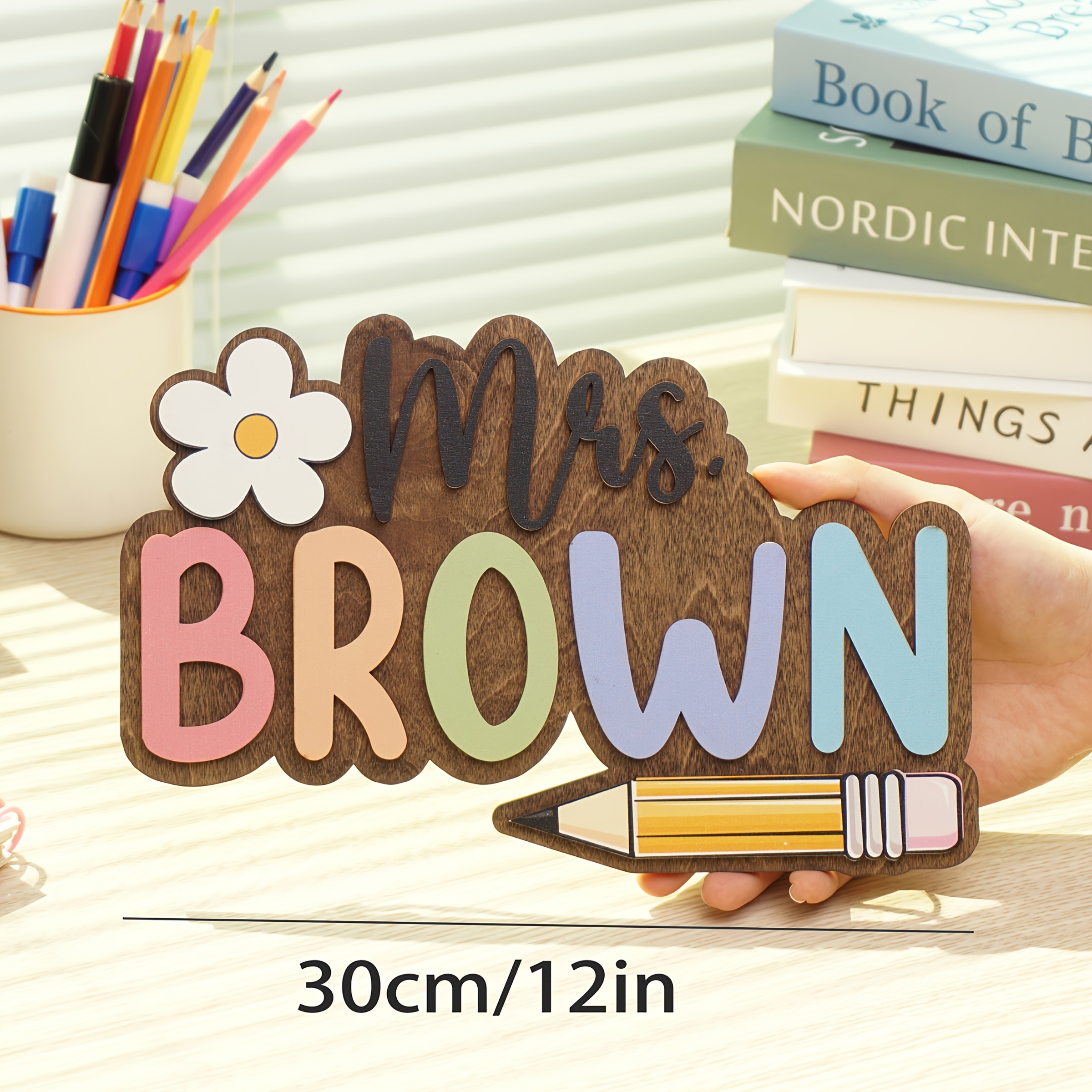 personalized teacher door plaque custom name classroom decoration with pastel colors mrs   recycled wood no electricity needed teacher appreciation office home decor classroom decor gift for educators classroom decorations for teachers       handcrafted details