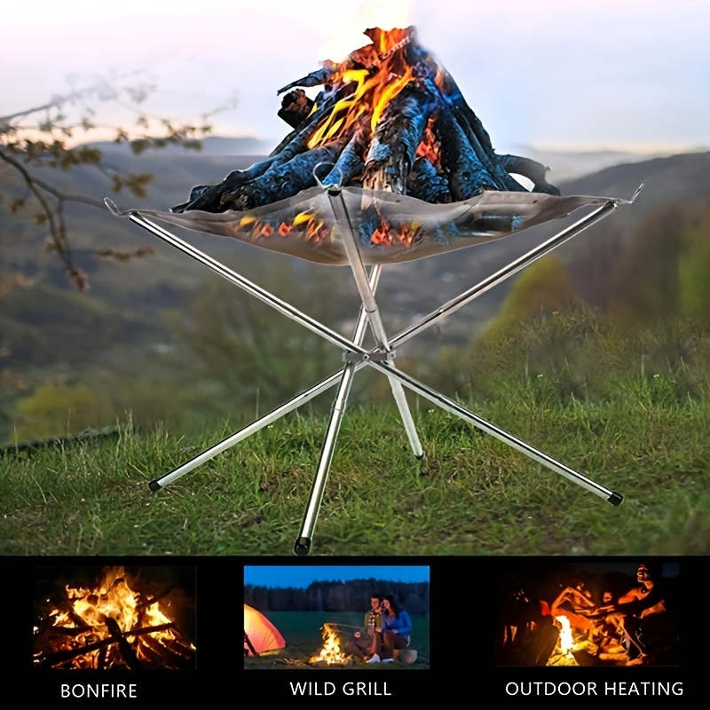 portable folding fire pit for camping stainless steel mesh outdoor wood burning bonfire stand with carrying case easy assembly compact storage 42cm diameter details 3