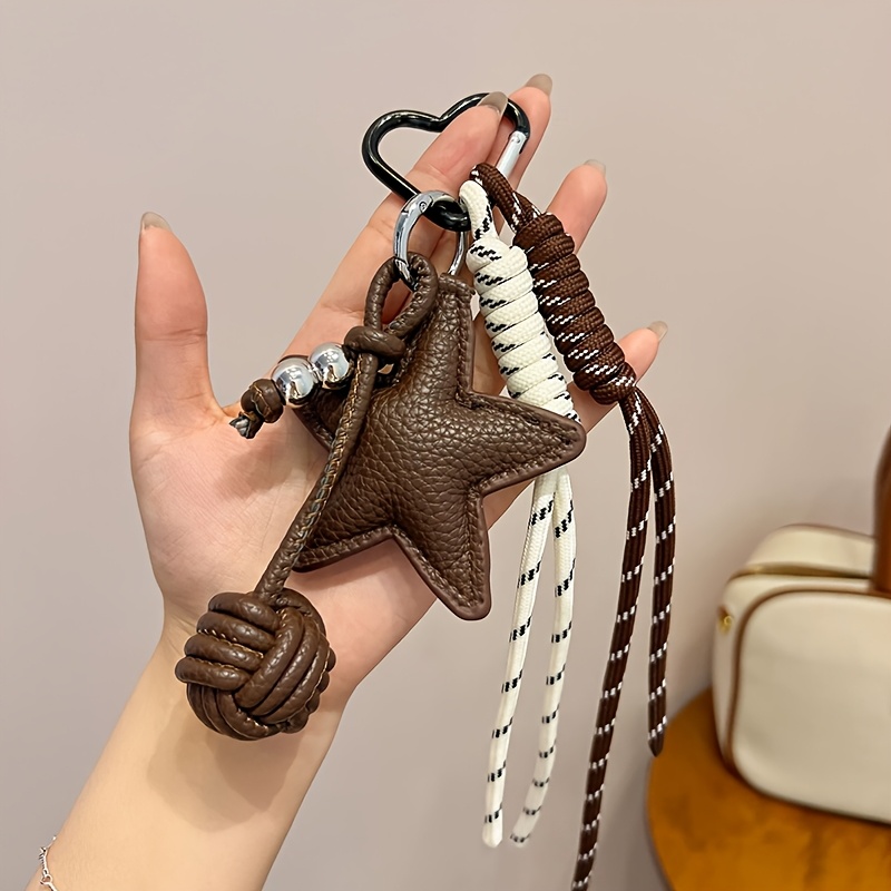 E-shop Modischer Schlüsselanhänger aus Kunstleder mit Sternenball, Hänge-Schlüsselanhänger, Webseil, Füllung, Rucksackhänger für Damenhandtasche