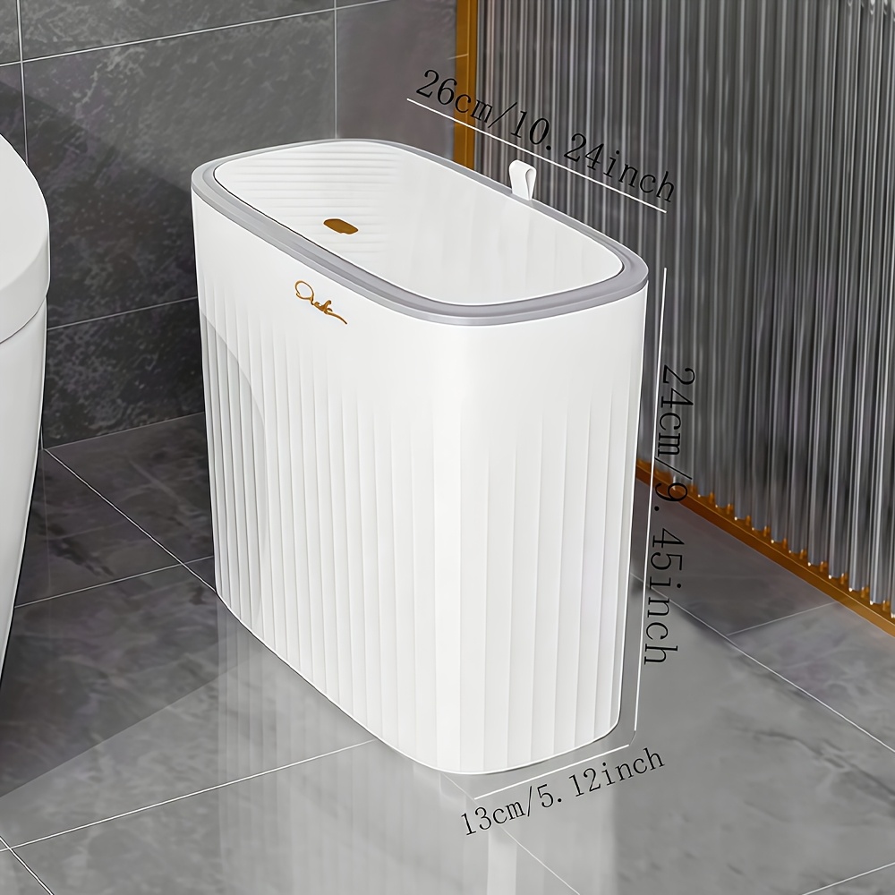 Bathroom Trash Can With Lid-8l/2.1 Gallon Slim -rectangle Press Type Lid Trash Bin For Narrow Office, Kitchen, Bedroom, Toilet-soft Close