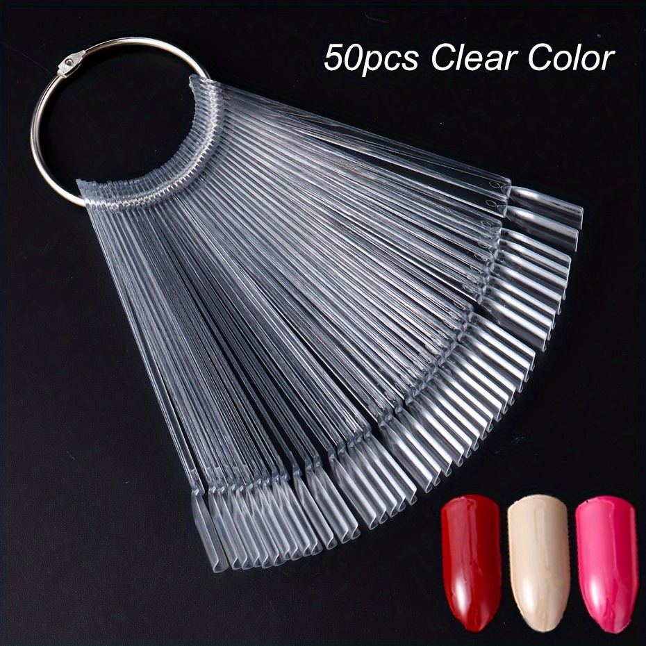 

50pcs Nail Set - Fan-shaped Gel Polish Color Cards With , Acrylic Tips For Display & Practice, In Clear/natural/white/black/pink, Full Beauty