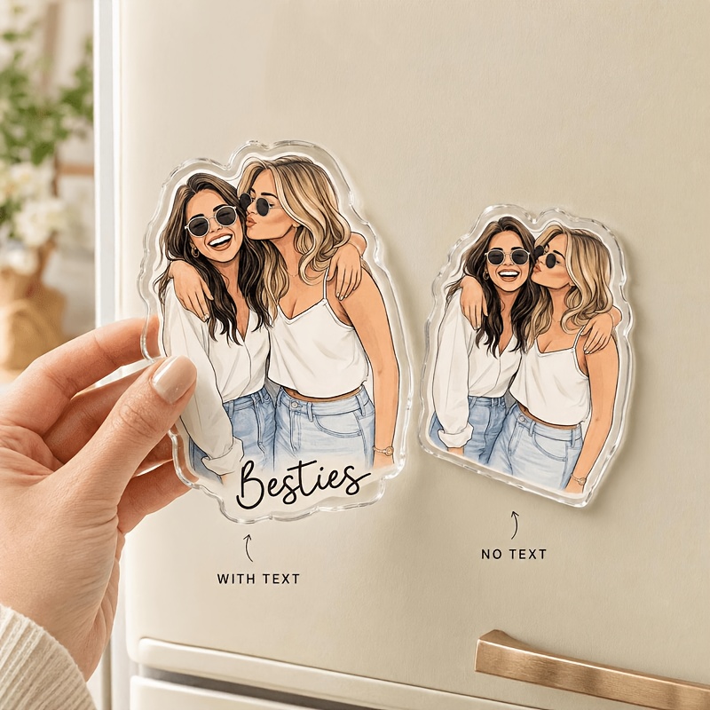 TEMU 1pc 2d Custom Best Friend Illustration Magnet, Personalized Bff Photo Fridge Magnet, Friendship Gift For Her, Birthday Gift, Bestie Keepsake