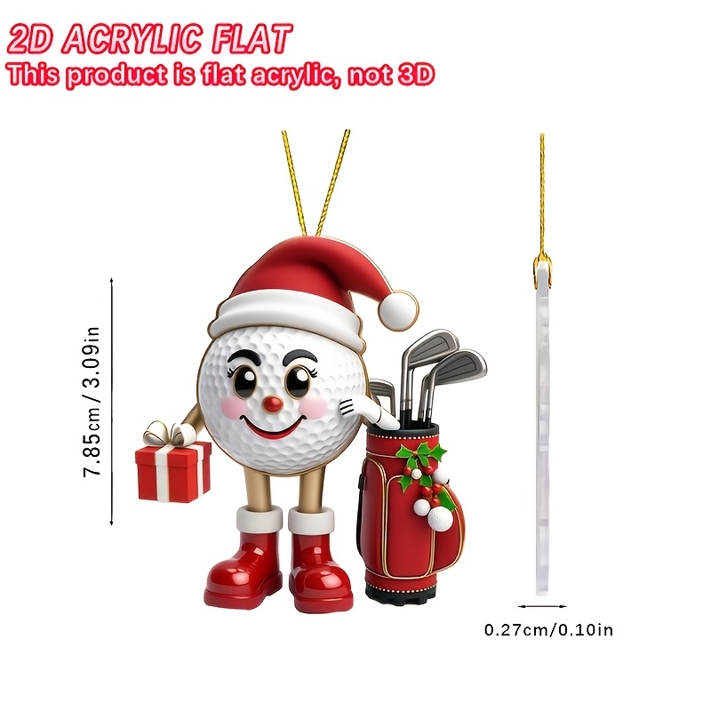 TEMU (2d Flat) 1pc Golf Exquisite And Aesthetic Atmosphere Christmas Golf Ball Character "merry Swing" Slogan Decorative Pendant, Used As Car, Bag,