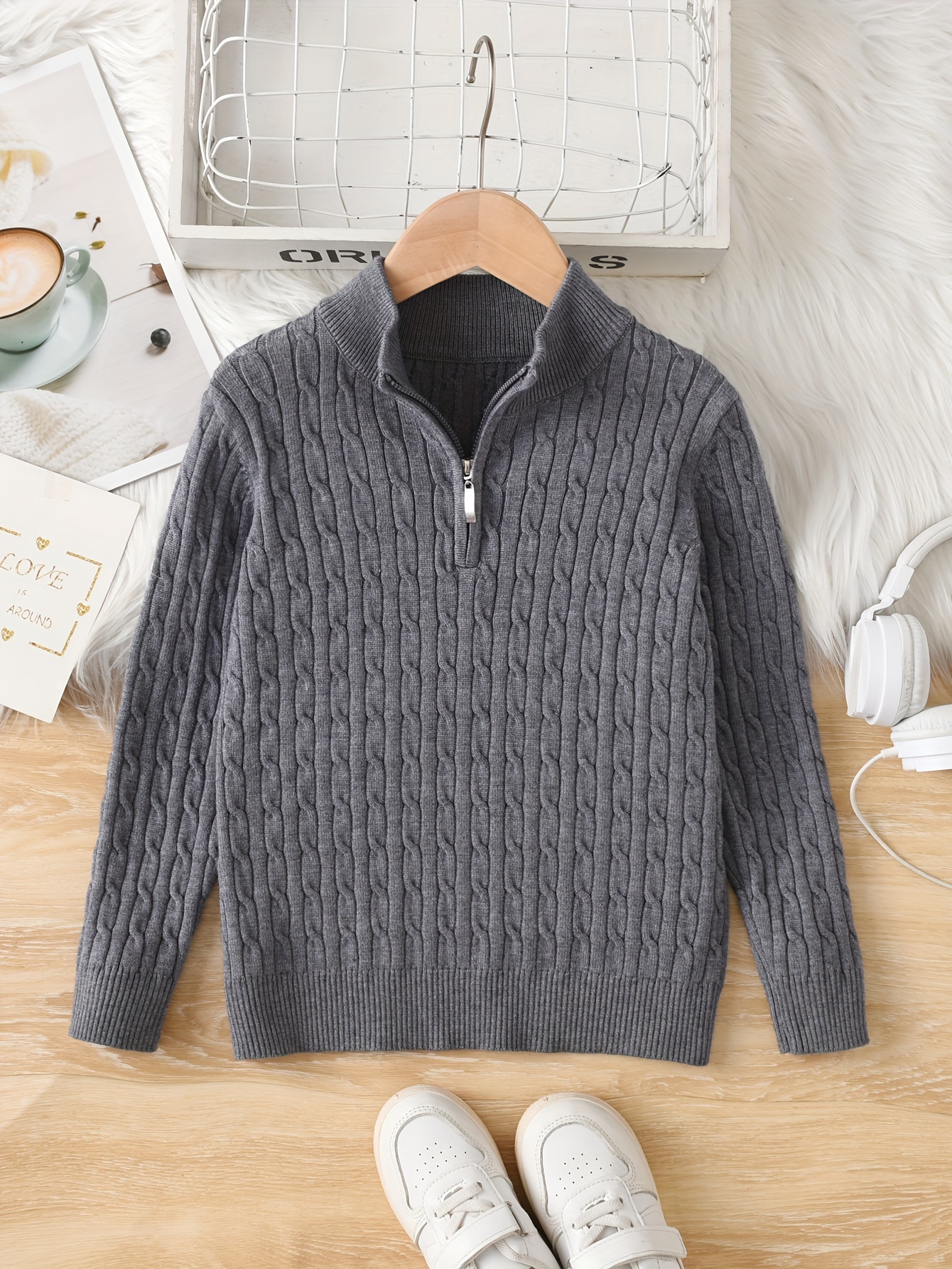 Academic Style Twist Half-Zip Sweater for Boys and Big Boys Suitable for  Spring, Autumn and Winter