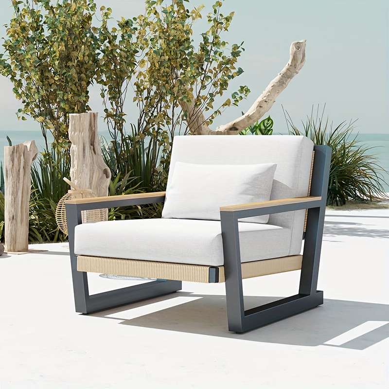 1/3/4pcs Aluminum Patio Sofa with PE Rope Weaving, 500Lbs Capacity Outdoor Conversation Sofa, Waterproof Uv-Resistant Cushions & Powder-Coated Frame, Modern Sectional for Poolside, Garden Yellow