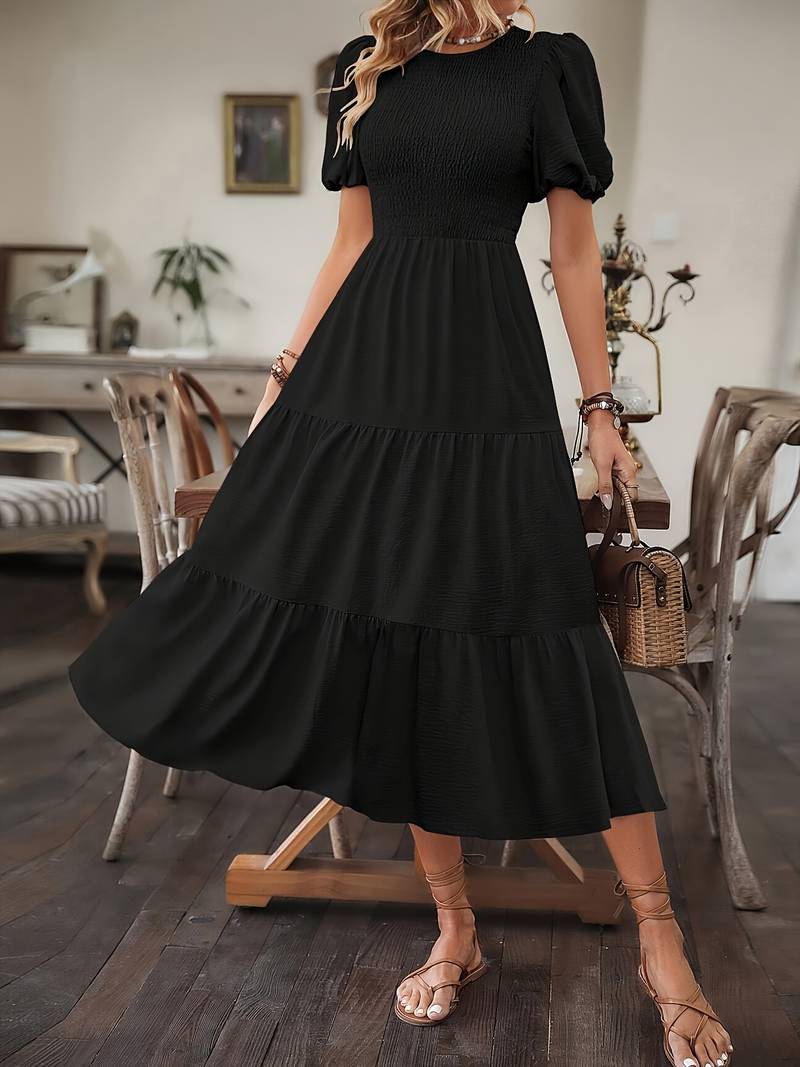 UoCefik Summer Dresses For Women 2025,Plus Size Casual Cute Babydoll Dress Tiered Ruffle Flowy Boho Beach Sundress Black S