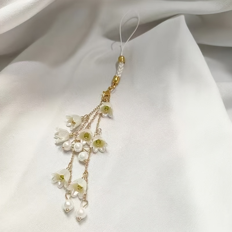 TEMU Lily Of The Valley Tassel Phone Lanyard, New Chinese Style Ancient Charm Pendant, "happiness Returns" Anti-loss Charm
