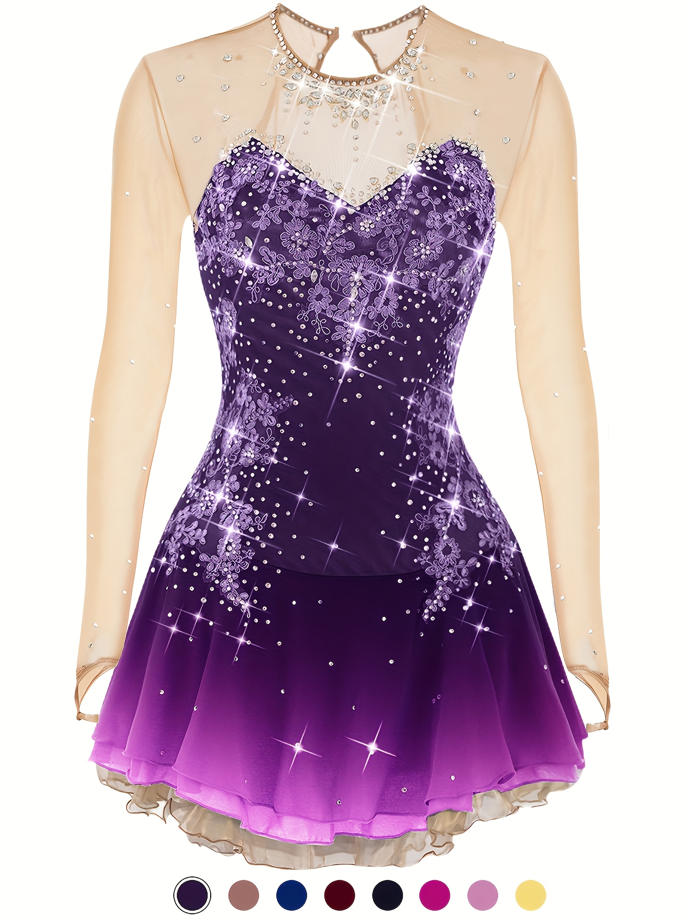 Eiskunstlaufkleid Damen Mädchen Eislaufen Kleid Schwarz Rrot Patchwork  Offener Rücken Netzstoff Hohe Elastizität Training Wettbewerb  Eiskunstlaufkleidung Klassisch Kristall / Strass Langarm Eislaufen 2025 -  GBP £230, image size:800x1067