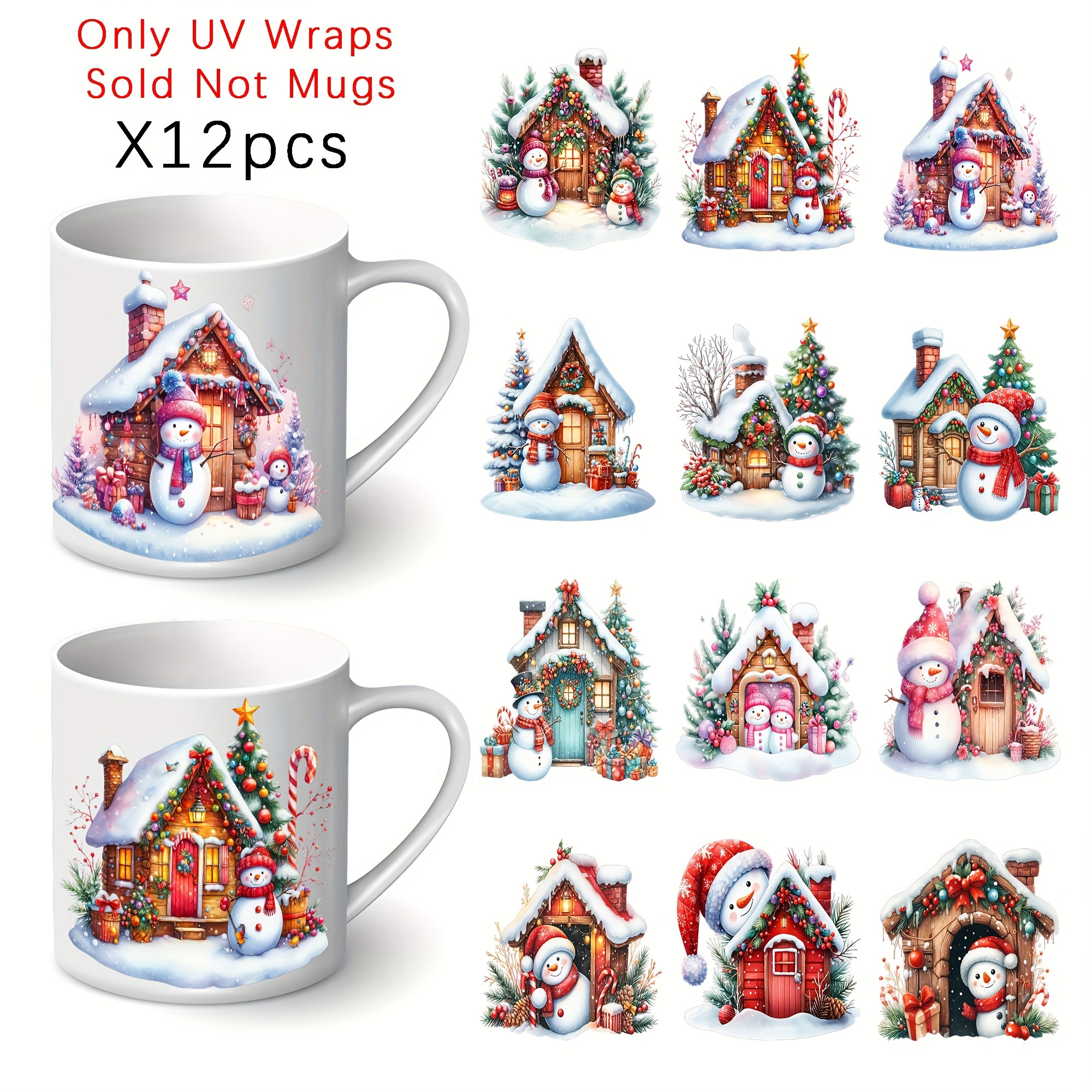 

12pcs Christmas Snowman Decal Set - Uv Dtf Adhesive For Diy Customization, & For Glassware Mugs