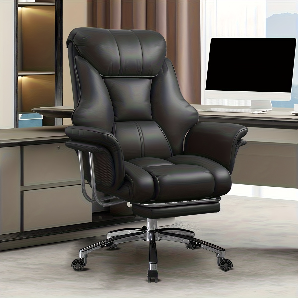 Image of Ergonomic Office Chair With Adjustable Height, Featuring A Retractable Footrest, Multi-angle Tilt, High , And Sturdy 5- For Strong Support