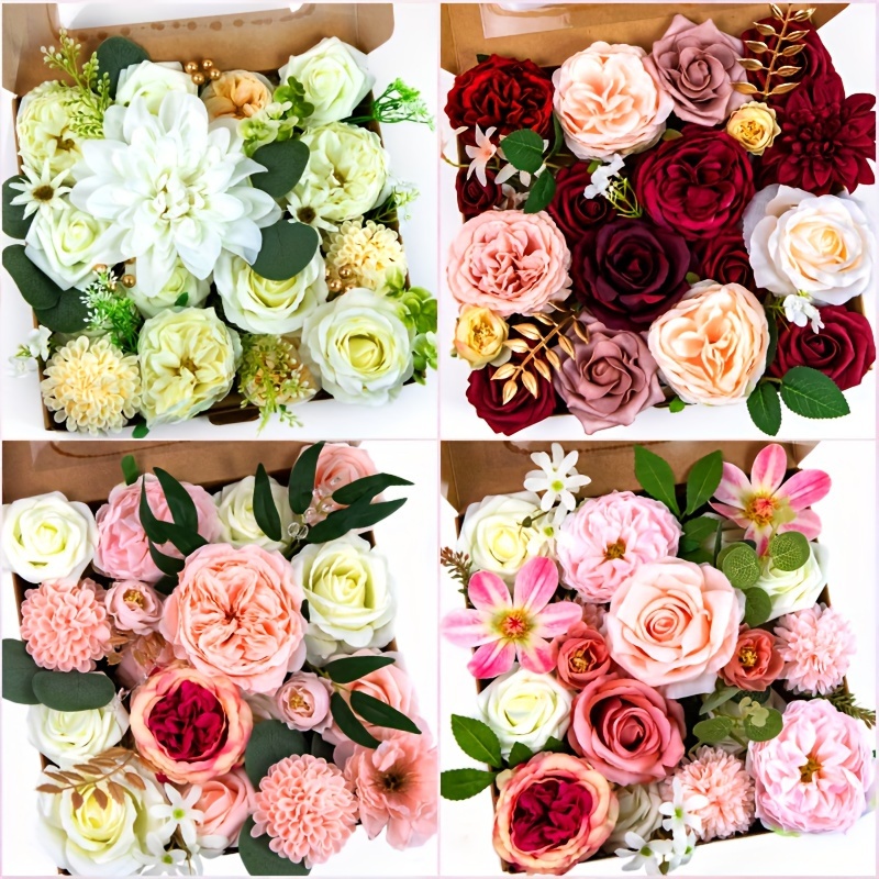 

1 Box Artificial Flowers Combo, Fake Flowers For Diy Tables Centerpieces Baby Shower Bridal Shower Wedding Bouquet Arrangements Party Candle Holder Cake Decor Flower Home Decorations