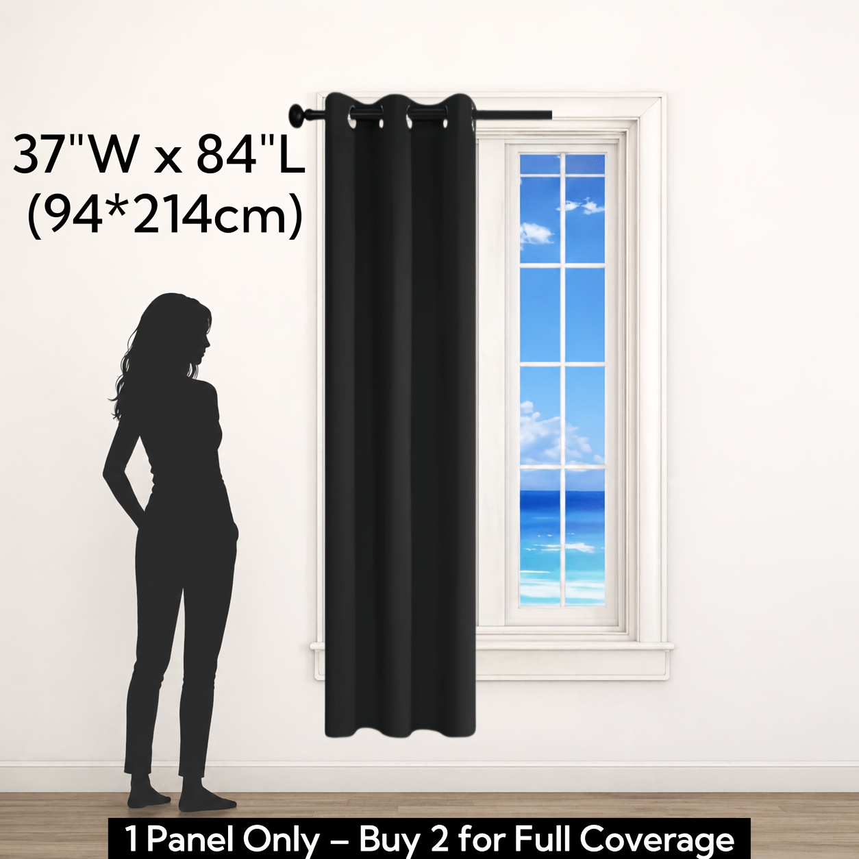 TEMU 1pc Minimalist 100% Blackout Curtain, With Coated Thermal Lining, For Living Room Closet Window, Doorway Thermal Rope Room Darkening Curtain