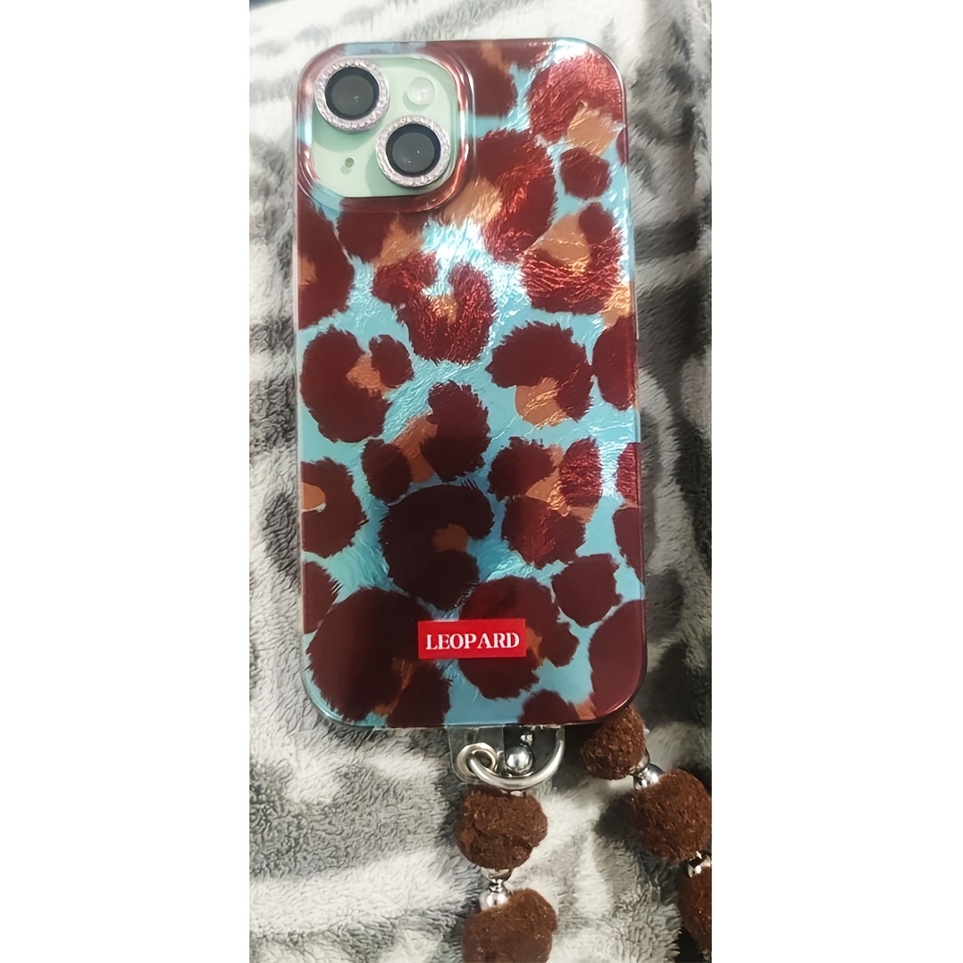 TEMU para Teléfono - 1 para Teléfono con Estampado de Leopardo y Pulsera de Felpa Marrón, Compatible con iPhone 17/16/11/13/ Plus/15 Pro/15 Pro