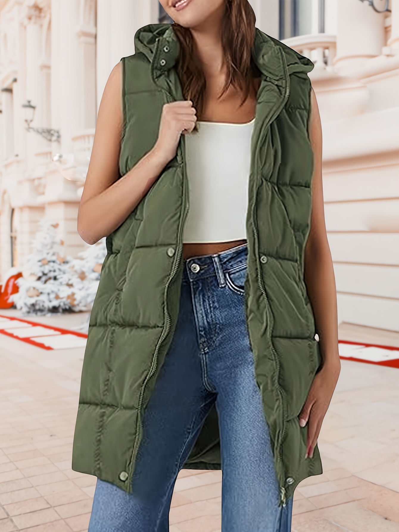 womens long hooded puffer vest warm sleeveless winter jacket Temu